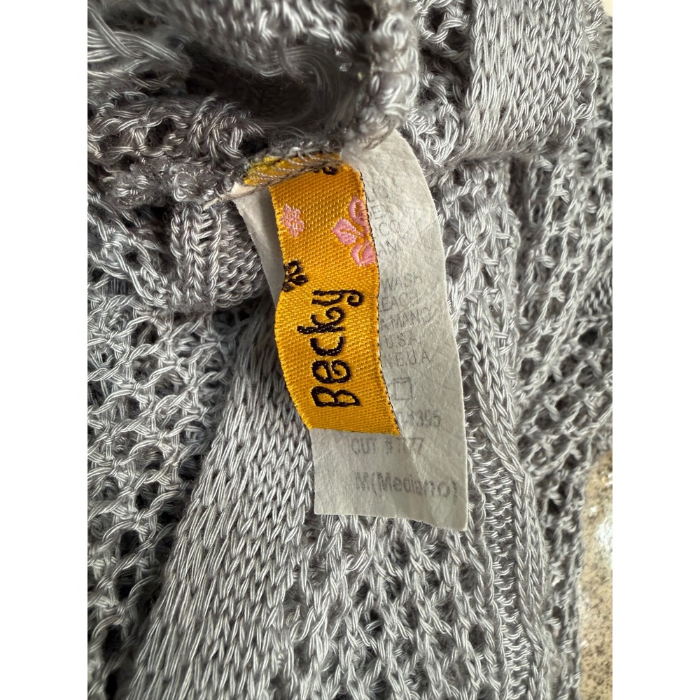 Becky Women Grey Open Knit Crochet Mesh Sleeveless Top Size M Style 1395 - Picture 4 of 4